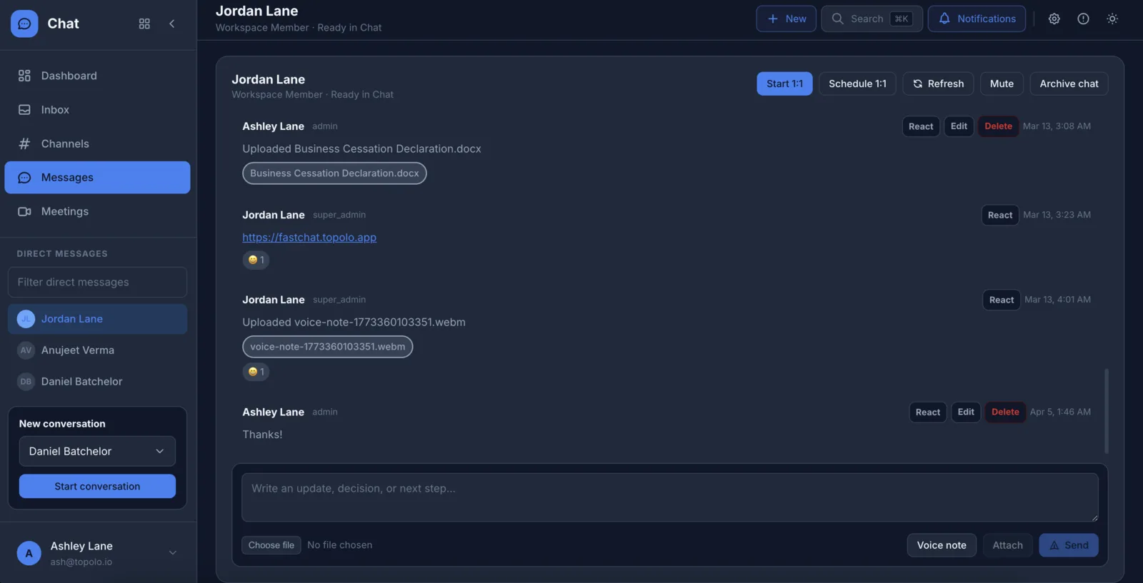 Topolo Chat meeting workflow