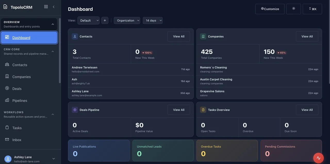 TopoloCRM interface preview