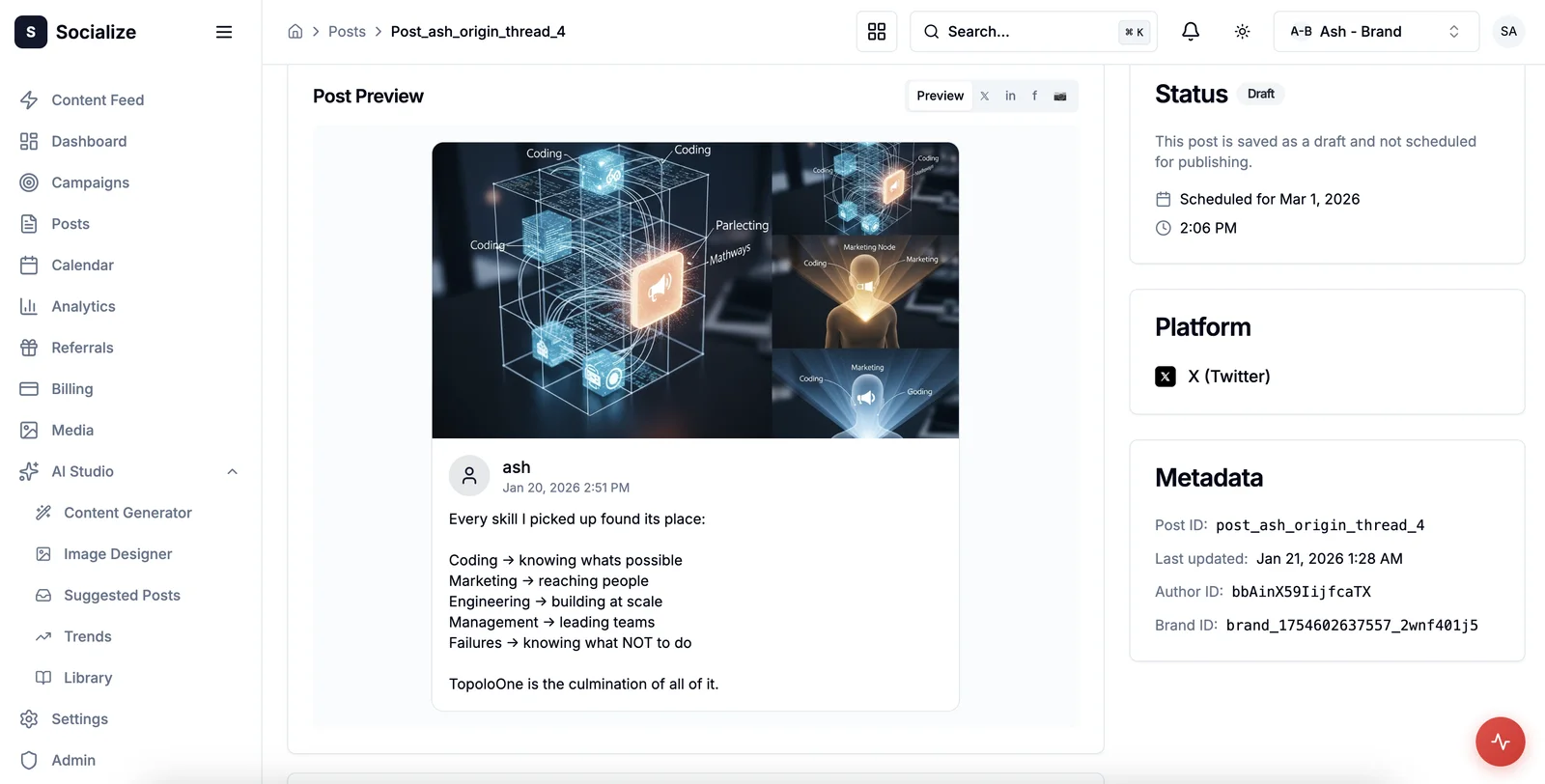 Socialize dashboard overview